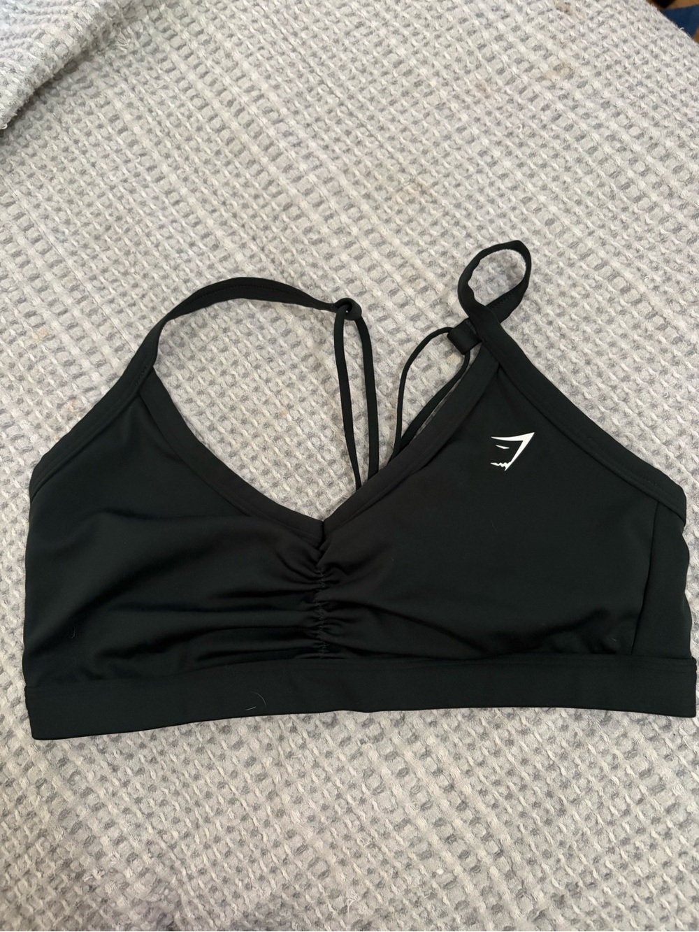 Gymshark Dark Green V-Neck Ruched Strappy Sports Bra